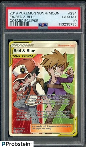 2019 POKEMON SM COSMIC ECLIPSE #234 FA/RED & BLUE PSA 10 GEM MINT