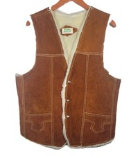 Vintage Leather Vest Mens Western Rodeo Sherpa Lined 70s 80s Mexico