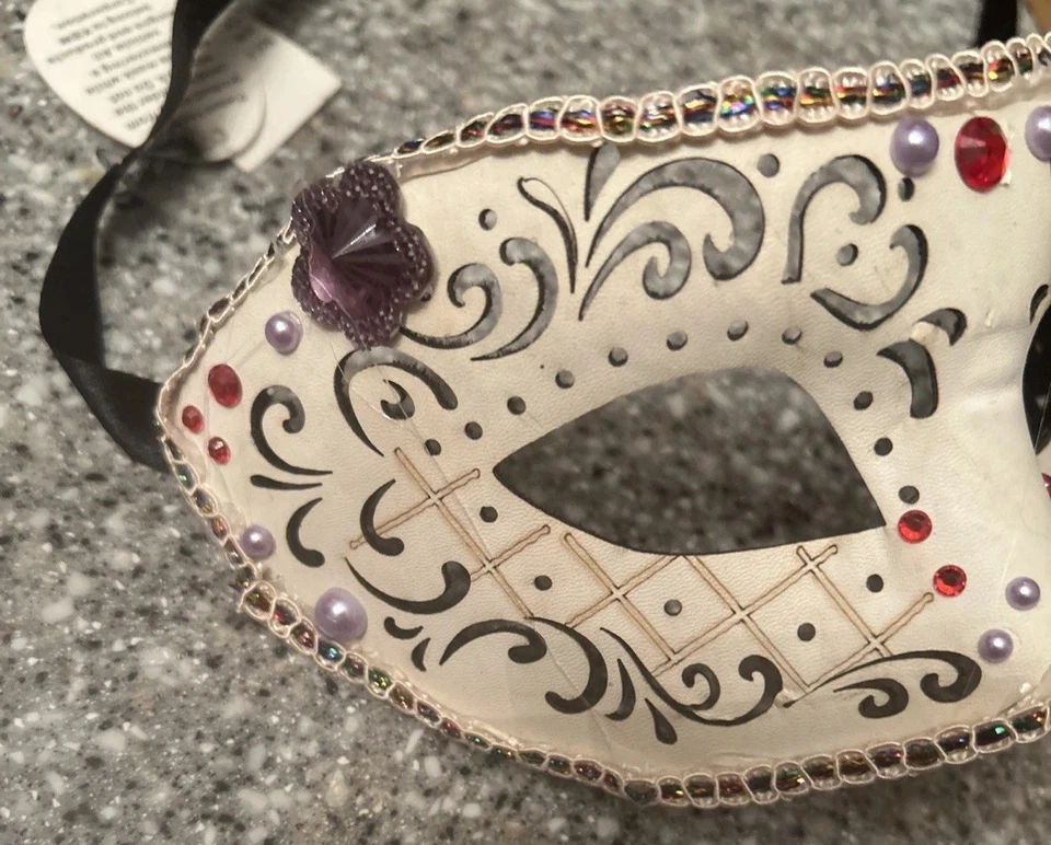 Leatherette Masquerade Half Mask 9" with Satin Ties Iridescent Bronze or Silver  - Image 2 of 4