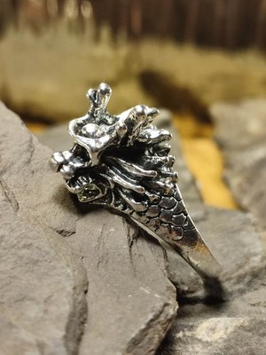 Drachen Biker Ring Gr 62 in Silber  Rocker  im Retro Design Dragon Monster