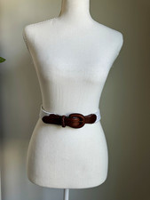 Talbots Women  s Brown/Beige Stretch Skinny Braided Belt Brass Buckle Size L