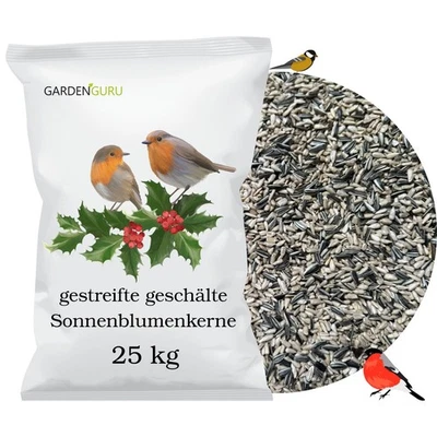 GARDENGURU 25kg Gestreifte Sonnenblumenkerne geschält und ungeschält Vogelfutter Ganzjahre