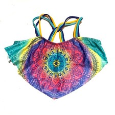 Wonder Nation Kids Rainbow Flutter Swimsuit Bikini Top Girls L 10-12