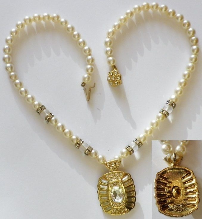 Collier Pendentif Rétro Style Pampille Avec Cristaux Et Perles - Couleur Argenté - Occasion