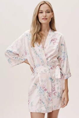 Flora Nikrooz Women s Bonnie Pink Floral Robe Size L/XL Bride Bridesmaid Kimono