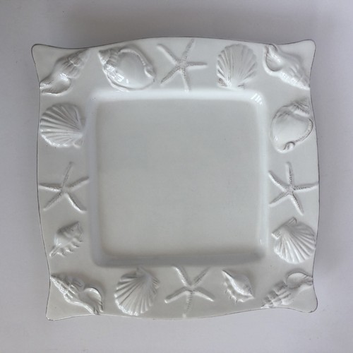 Blue Sky Seahorse and Seashell Menagerie White Dinner Plates 11" Square Set of 4 - Picture 19 of 23