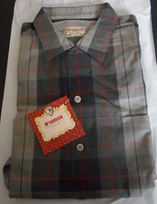 NOS 50's-60's McGREGOR Black Red Silver Shadow Plaid Loop Collar ROCKABILLY M