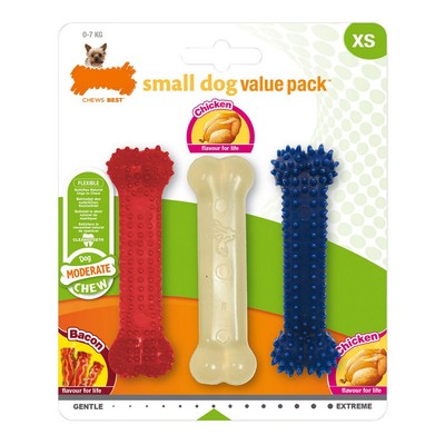 Beißring für Hunde Nylabone Value Pack Bacon S Huhn Thermoplastischer Kunstst