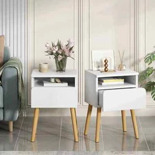 Set of 2 Modern Bedside Table Nightstand End Table with Drawer Storage Cabinet