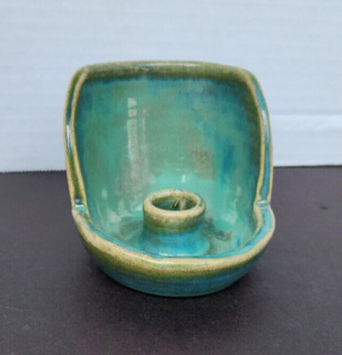 1985 Signed Darrell Adams Green Taper Candle Holder - Gordy Pottery Family