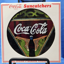 CoCa Cola Glass Round Sun Catcher Stained Glass Drink Coca Cola 4.5&rdquo; Red w/chain