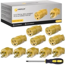 5-Pack Replacement Extension Cord Plug & Connector Set – 15 Amp, 125V, 3-Prong..