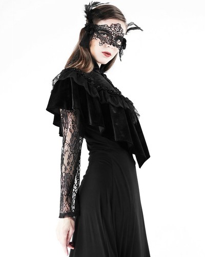 Dark In Love Womens Gothic Shrug Cape Black Velvet Shawl Steampunk VTG Victorian - Picture 5 of 9