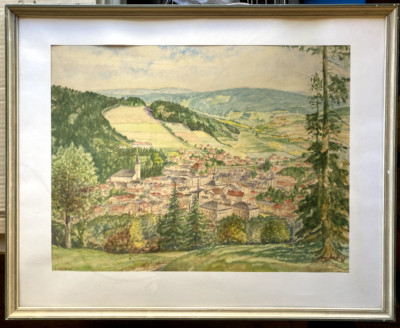::WATERCOLOUR AREA AROUND°TODTNAU BLACK FOREST VILLAGE IN THE VALLEY SIGNED BY KUNERT FIR