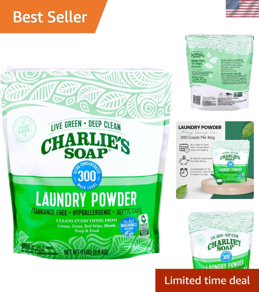 Charlie’s Soap 8lb Hypoallergenic Laundry Powder - Deep Clean for Sensitive Skin