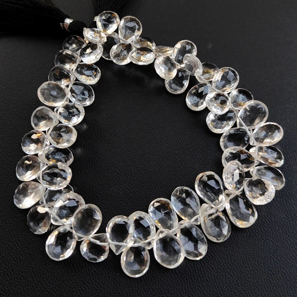 Cuarzo Cristal de Roca Natural 11x9 a 12x9 mm Tamaño Corte Pera Briolette 9.5" Hilo Foto 4 de 4