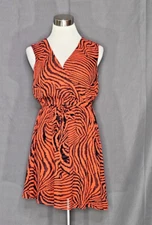 Pixie + Ivy Orange and Blue Swirl Pattern V Neck Dress - Size Small