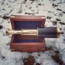 Marine Brass Telescope with Wooden Box Antique Pocket Small Spyglass Vintage