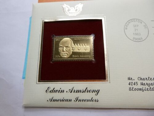 EDWIN ARMSTRONG AMERICAN INVENTOR IST DAY RARE 1983 USPS 24KT GOLD STAMP SET F2 - Picture 1 of 4