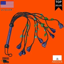 Genuine Leather Handmade Braided Flogger 9" Handle, 22" Tails, Purple Rose