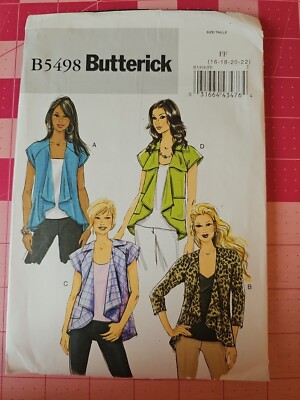 Butterick Pattern B5498 Jackets 4 Styles Raglan Drape Size 16 18 20 22 UNCUT