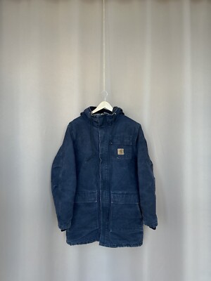 Carhartt Siberian Parka Coat Thinsulate Hooded Padded Navy Blue Men's M Vintage