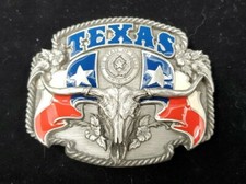 VTG Siskiyou Texas Republic Colorful Flags Longhorn State Seal Belt Buckle 1995