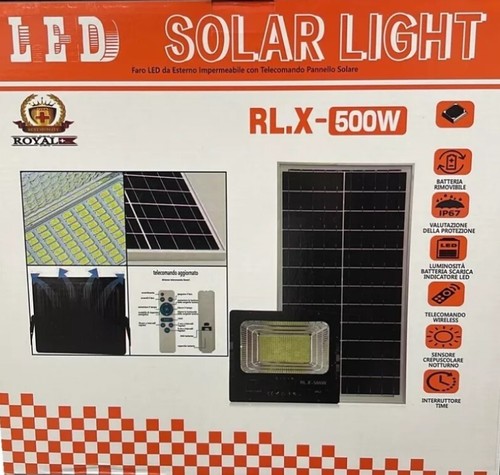FARO LED CON PANNELLO SOLARE CREPUSCOLARE DA 25W-40W-60W-100W-200W-300W-400W 500 - Foto 9 di 9