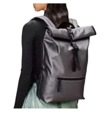 Rains Rolltop Rucksack Waterproof W3 Metallic Grey Unisex NWT Style 13320 Large