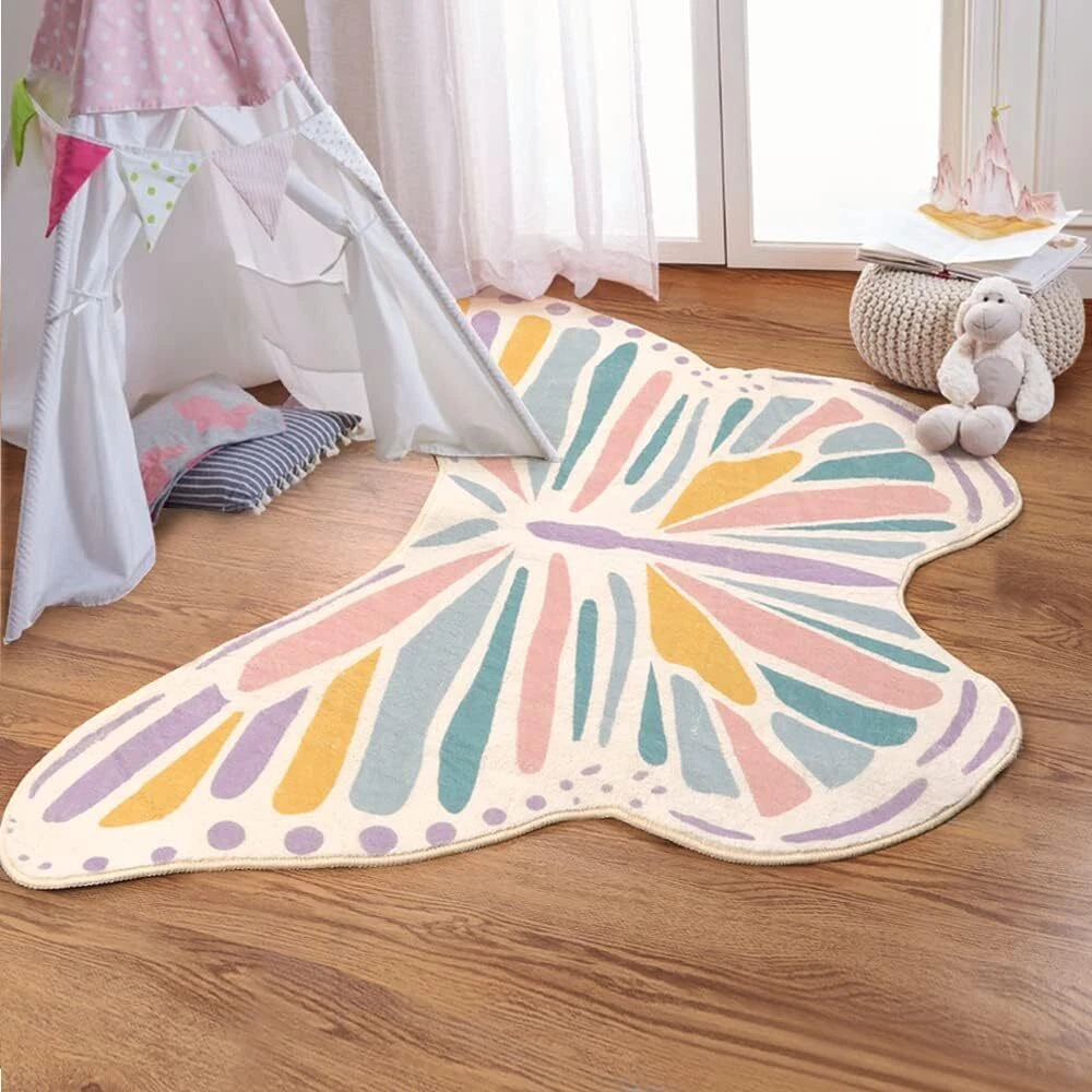 Lukinbox Butterfly Kids Rugs for Girls Bedroom Ultra Soft Kids Play Mat for Kids