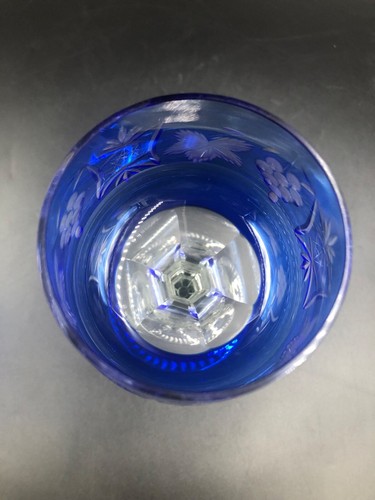 CALICE BICCHIERE VINO CRISTALLO MOLATO MURANO COLORE ZAFFIRO BLU ANNI 70 - Foto 5 di 6