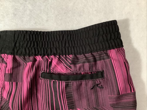 Rusty Board Shorts Womens Size L Pink Striped Swim Wear pockets Elastic Waist - Picture 6 of 8