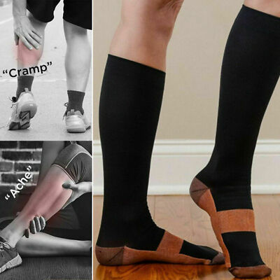 (3 Pairs) Copper Compression 20-30mmHg Graduated Support Socks Mens Womens S-XXL