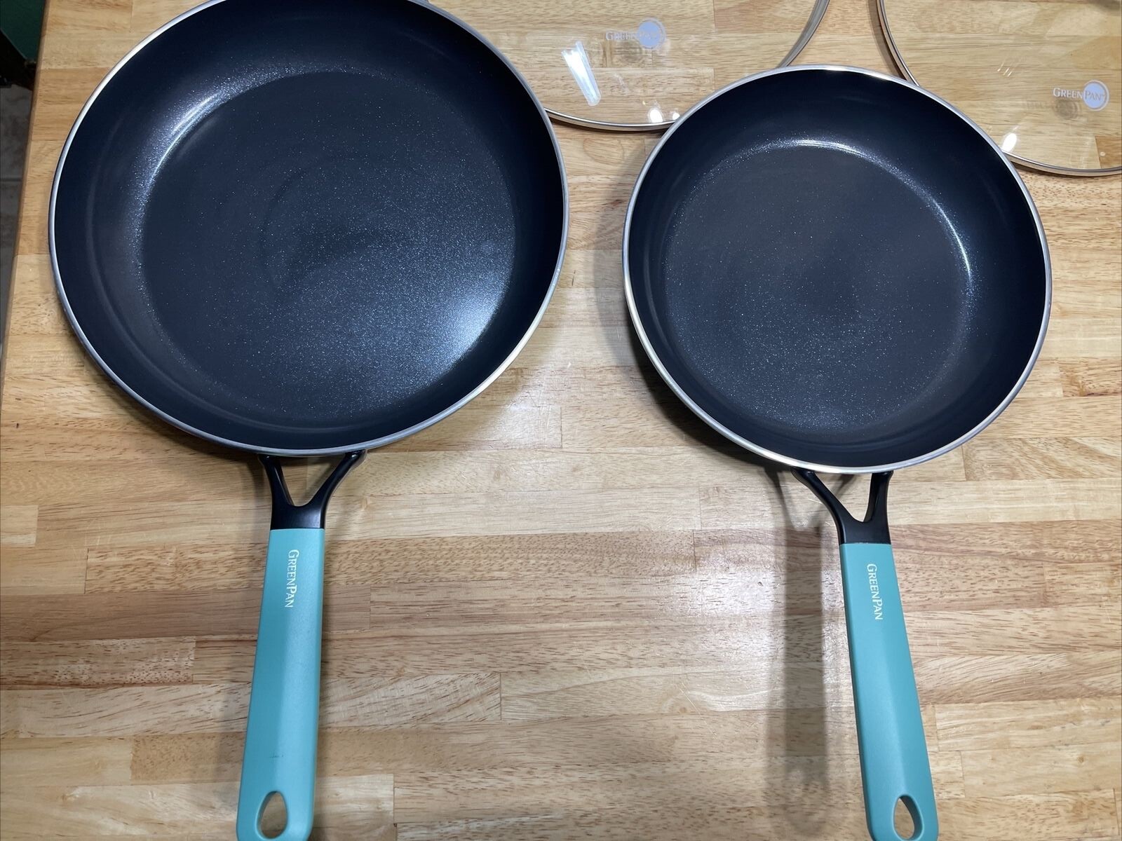 New The Original GreenPan 10in 12in Skillets With Lids Turquoise eBay