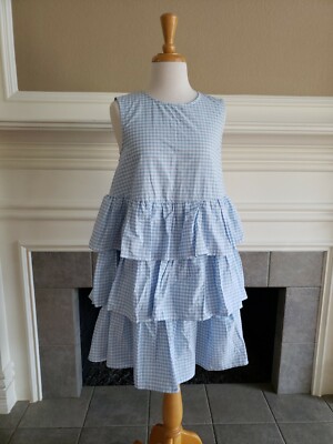 Super Cute Blue Gingham Sleeveless Ruffle Dress Size Medium XS | eBay Super Cute Blue Gingham Sleeveless Ruffle Dress Size Medium XS | eBay