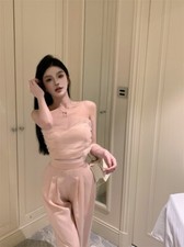 Korean women girl High Waist Casual Retro Straight Wide Leg Pants trousers