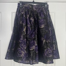 Ungaro Ter Vintage Designer Floral Taffata Purple Midi Skirt Size 8 Cottagecore