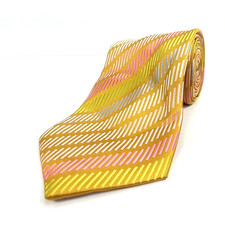 BCBG Attitude Luxury Tie Gold Pink Blue Striped Silk Necktie 59" x 3.75"