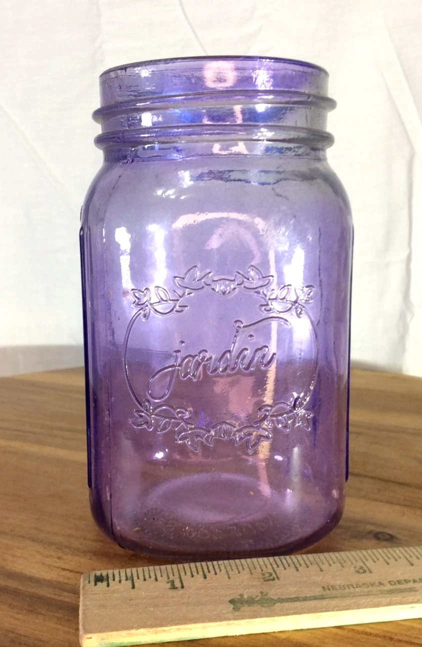 vtg Jardin purple glass embossed mason jar - euc
