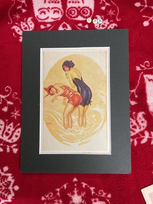 ANTIKER VINTAGE, Kunstdruck, montiert, BADEN AM MEER GESCHICHTE, FRECHE POSTKARTE