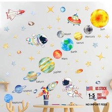 Planet Wall Decals for Kids Room Astronaut, 2 Sheets Solar System Wall Decals