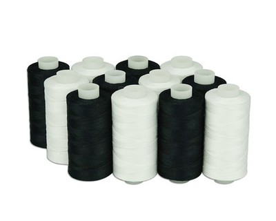 12 PCS 550 Yards 100% Cotton Sewing Thread 50s/3 White Black Quilting Spool