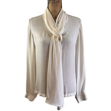 RAOUL ANTHROPOLOGIE Ivory Knotted Scarf Neck 100% Silk Office Blouse Top Sz 8
