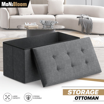 30'' Dark Gray Folding Storage Ottoman Foot Stool Bench Chest w/Flipping Lid