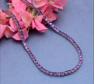 20Ct Round Cut Lab Created Amethyst Luxury Tennis Necklace 14K White Gold Plated