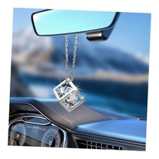 Bling Car Rear View Mirror Charms, Sparkling Rhinestone Automotive Cube White