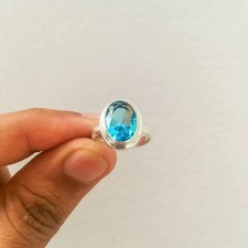 Oval Swiss Blue Topaz Ring Gemstone 925 Sterling Silver Handmade Ring For Gift '