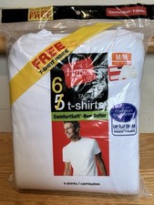 6 Men's Tagless Cotton Hanes White Crew Neck T-Shirts Value Pack Size M 38-40
