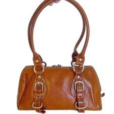 I Medici Firenze Italian Brown Leather Shoulder Bag Double Buckle Purse