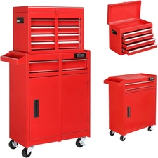 5 Drawers Rolling Tool Chest Storage Cabinet with Wheels for Repair Shop, Red